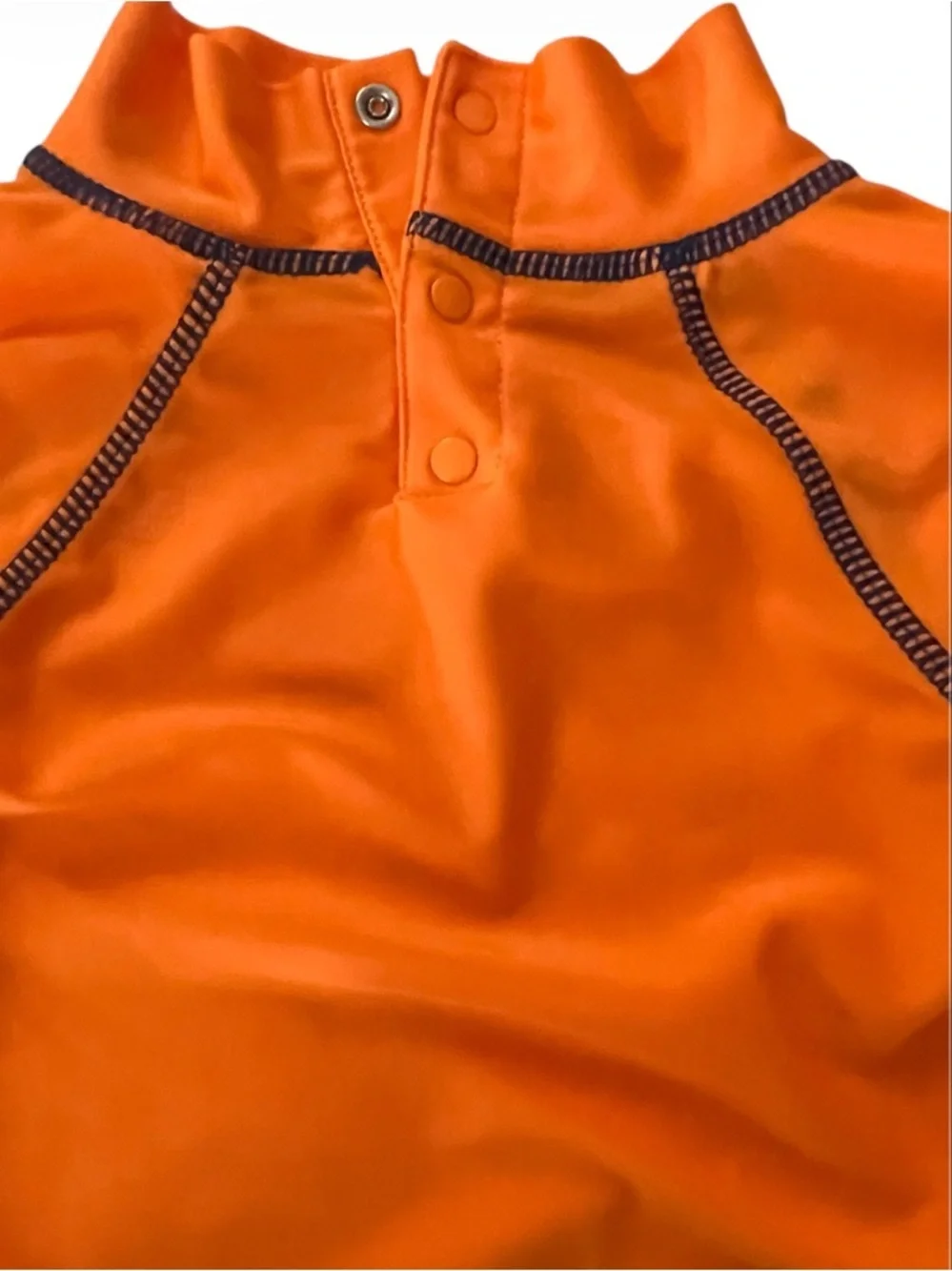 UVSkinz Orange Rash Guard Set with Blue & Orange Shark Camo Swim Trunks